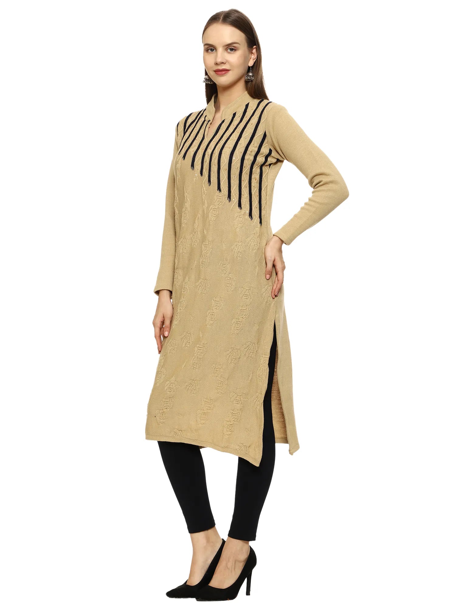 MAGKNIT Woollen Knee Length Designer Knitted Kurti for Women 4 Pink :  Amazon.in: Fashion